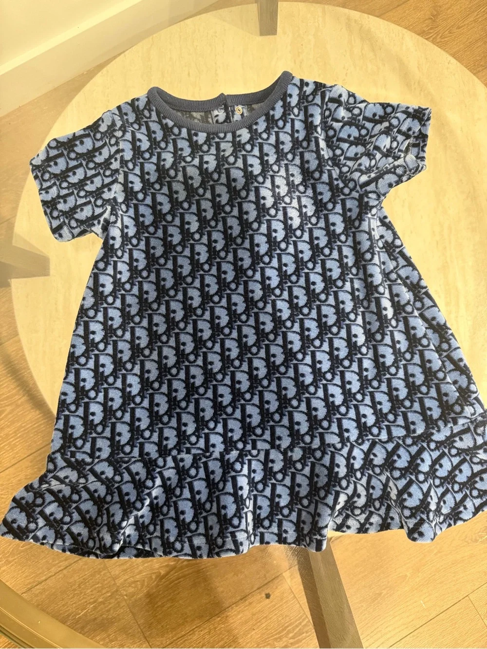 Blue Logo-Pattern Girls' Casual Knit Dress